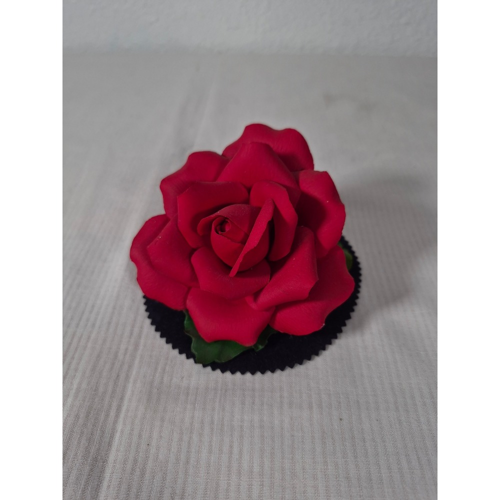 Fabar Capodimonte Porcelain Red Rose Figurine Made in Italy Floral Decor